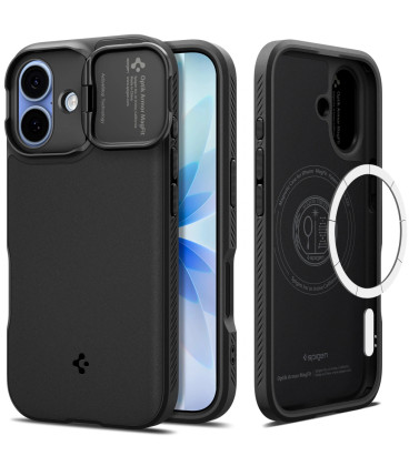 Juodas dėklas Apple iPhone 17 telefonui "Spigen Optik Armor MAG Magsafe"
