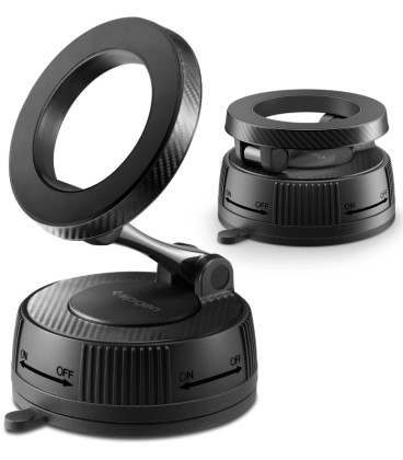 Juodas automobilinis telefono laikiklis "Spigen MFT36 Vacuumlock Magnetic Magsafe"