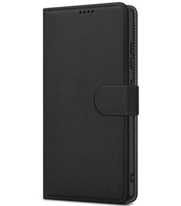 Juodas atverčiamas dėklas Samsung Galaxy A57 5G telefonui "Fancy Wallet"