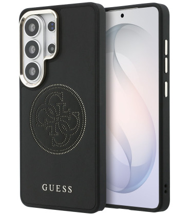 Juodas dėklas Samsung Galaxy S26 Ultra telefonui "Guess PU Perforated 4G Logo Magnetic Case"