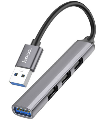 USB šakotuvas Hoco HB26 4-in-1 adapter USB-A to 1xUSB3.0 + 3xUSB2.0 pilkas