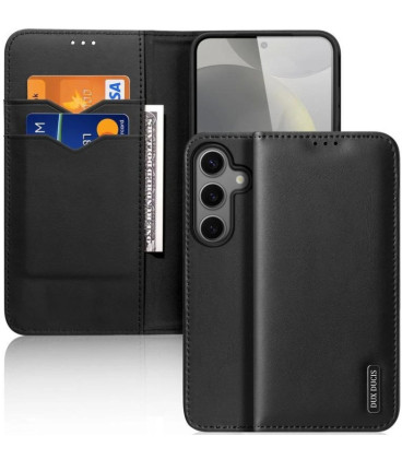 Juodas atverčiamas dėklas Samsung Galaxy S25 telefonui "Dux Ducis Hivo"