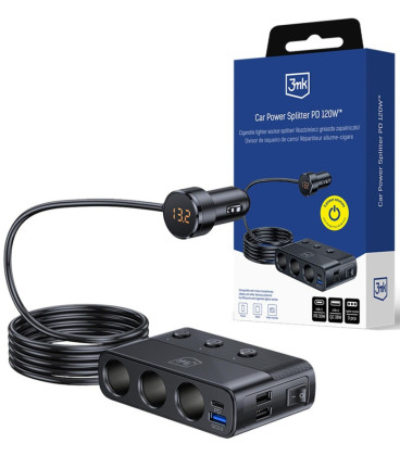 Automobilinis 120W 3xUSB-A / USB-C / 3xDC kroviklis "3mk Car Power Splitter"