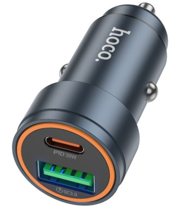 Pilkas automobilinis 30W USB-C / USB-A įkroviklis "Hoco Z57A"