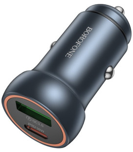 Pilkas automobilinis 30W USB-C / USB-A įkroviklis "Borofone BZ32A"