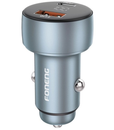 Pilkas automobilinis 48W USB-C / USB-A įkroviklis "Foneng C18"