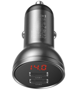 Juodas automobilinis 24W 2xUSB-A įkroviklis "Baseus Digital Display"
