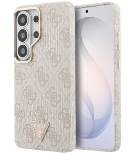 Rožinis dėklas Samsung Galaxy S26 Ultra telefonui "Guess PU Leather 4G Strass Triangle Logo Gold Frame Magnetic Case"