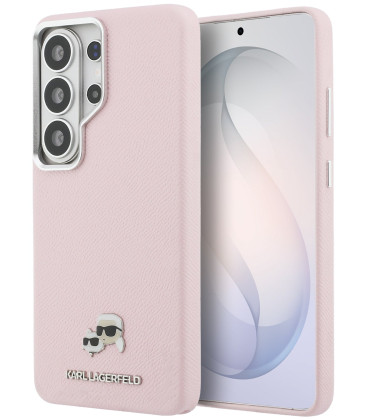 Rožinis dėklas Samsung Galaxy S26 Ultra telefonui "Karl Lagerfeld Grained PU Leather K&CH Heads Magnetic Case"