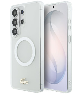 Baltas dėklas Samsung Galaxy S26 Ultra telefonui "Lacoste PC/TPU Frosted Finish Gold Logo Magnetic Case"