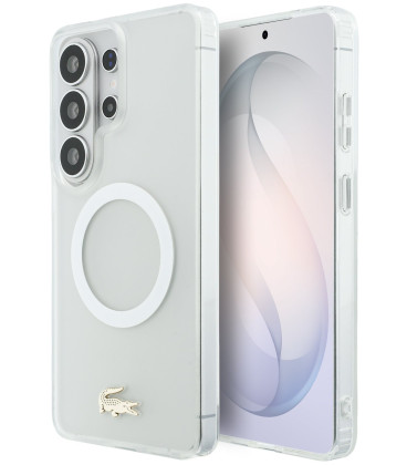 Baltas dėklas Samsung Galaxy S26 Ultra telefonui "Lacoste PC/TPU Frosted Finish Gold Logo Magnetic Case"