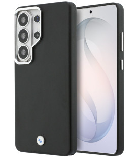 Juodas dėklas Samsung Galaxy S26 Ultra telefonui "BMW Signature PU Leather Metal Logo Magnetic Case"