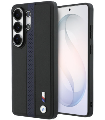 Mėlynas dėklas Samsung Galaxy S26 Ultra telefonui "BMW M PU Leather Perforated Stripes and Metal Logo Magnetic Case"