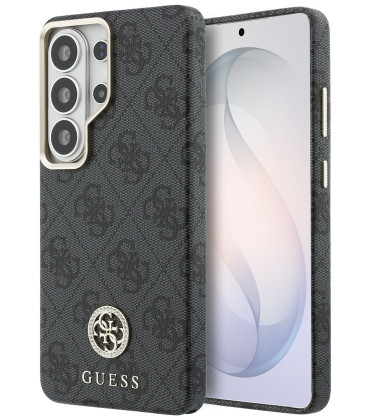 Juodas dėklas Samsung Galaxy S26 Ultra telefonui "Guess PU Leather 4G Strass Logo Gold Frame Magnetic Case"