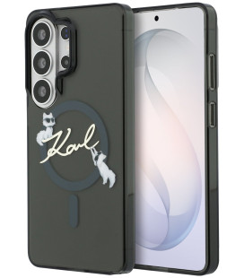 Juodas dėklas Samsung Galaxy S26 Ultra telefonui "Karl Lagerfeld IML Choupette Karl Script Logo Magnetic Case"