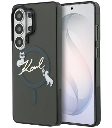 Juodas dėklas Samsung Galaxy S26 Ultra telefonui "Karl Lagerfeld IML Choupette Karl Script Logo Magnetic Case"