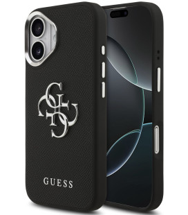 Juodas dėklas Apple iPhone 17 telefonui "Guess PU Grained 4G Metal Logo Case"