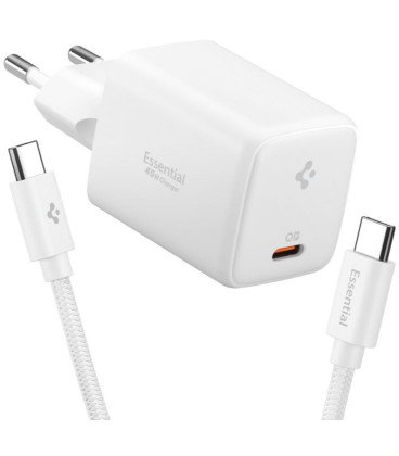 Baltas 45W 1xUSB-C pakrovėjas + USB-C - USB-C 100CM laidas "Spigen EE451EU Essential 1-Port"