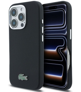 Juodas dėklas Apple iPhone 16 Pro Max telefonui "Lacoste PVC Iconic Petit Pique Metal Logo MagSafe Case"