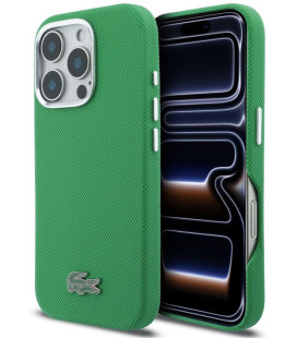 Žalias dėklas Apple iPhone 16 Pro telefonui "Lacoste PVC Iconic Petit Pique Metal Logo MagSafe Case"