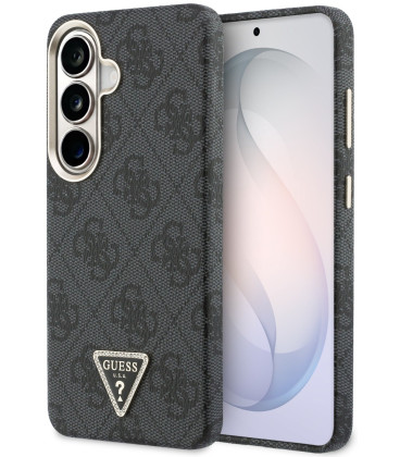 Juodas dėklas Samsung Galaxy S26 telefonui "Guess PU Leather 4G Strass Triangle Logo Gold Frame Magnetic Case"