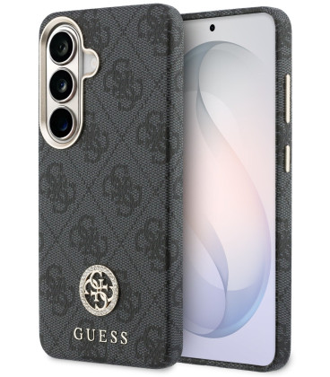Juodas dėklas Samsung Galaxy S26 telefonui "Guess PU Leather 4G Strass Logo Gold Frame Magnetic Case"