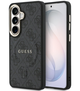 Juodas dėklas Samsung Galaxy S26 Plus telefonui "Guess PU Leather 4G Gold Frame Magnetic Case"