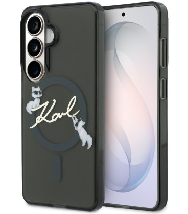 Juodas dėklas Samsung Galaxy S26 telefonui "Karl Lagerfeld IML Choupette Karl Script Logo Magnetic Case"