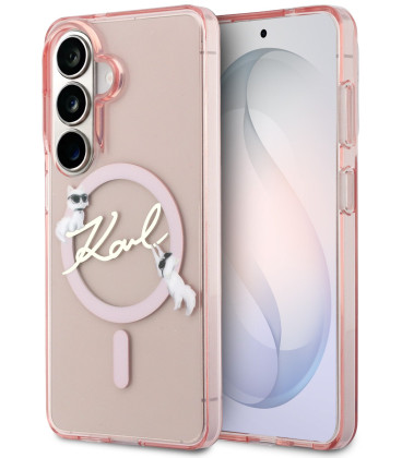 Rožinis dėklas Samsung Galaxy S26 telefonui "Karl Lagerfeld IML Choupette Karl Script Logo Magnetic Case"