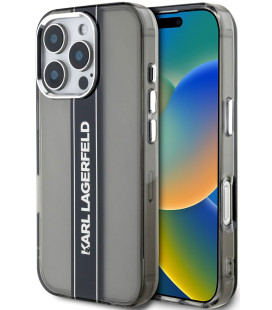 Juodas dėklas Apple iPhone 16 Pro Max telefonui "Karl Lagerfeld IML Stripe Logo Case"