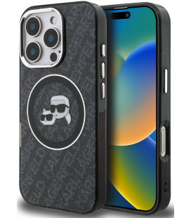 Juodas dėklas Apple iPhone 16 Pro Max telefonui "Karl Lagerfeld IML K&CH Heads Repeated Logo MagSafe Case"