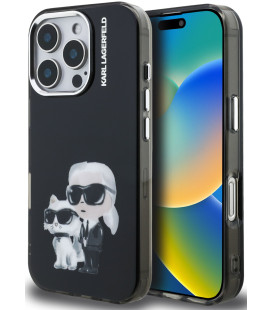 Juodas dėklas Apple iPhone 16 Pro Max telefonui "Karl Lagerfeld IML Aquarelle Karl and Choupette Case"
