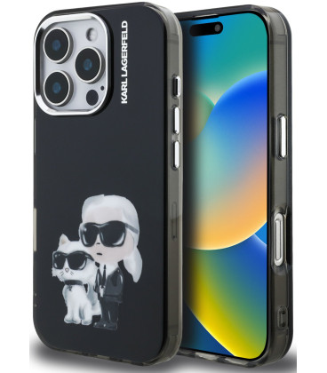 Juodas dėklas Apple iPhone 16 Pro Max telefonui "Karl Lagerfeld IML Aquarelle Karl and Choupette Case"