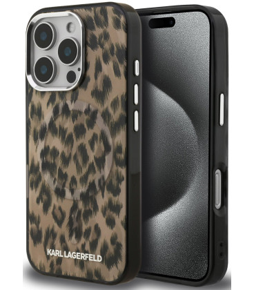 Rudas dėklas Apple iPhone 16 Pro Max telefonui "Karl Lagerfeld IML Leopard MagSafe Case"