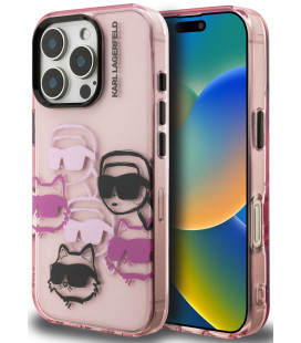 Rožinis dėklas Apple iPhone 16 Pro Max telefonui "Karl Lagerfeld IML Multi K&CH Heads Case"