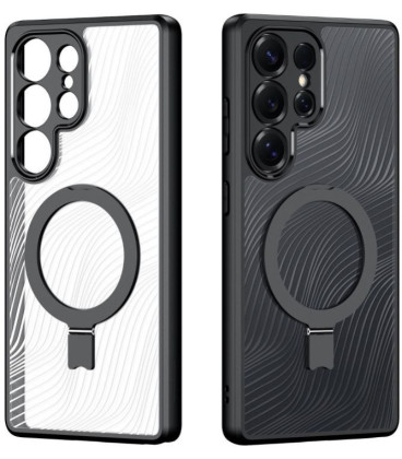 Juodas / skaidrus dėklas Samsung Galaxy S26 Ultra telefonui "Dux Ducis Aimo Magnetic Stand"