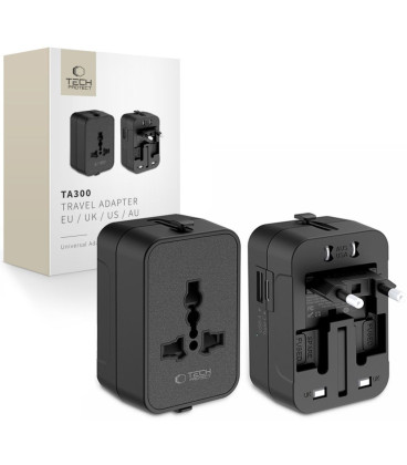 Juodas kelioninis adapteris - pakrovėjas EU / UK / US / AU "Tech-Protect TA300"