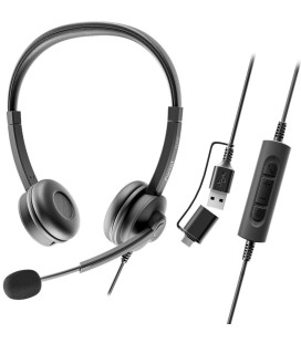 Juodos ausinės su mikrofonu "Axtel FLOW UC stereo USB-A + USB-C"