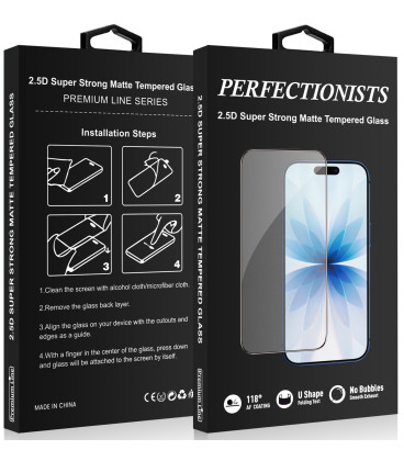 Matinis juodas LCD apsauginis stikliukas Apple iPhone 15 Pro telefonui "Perfectionists 2.5D Super Strong Matte"