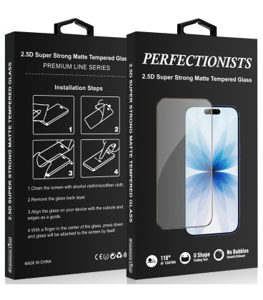Matinis juodas LCD apsauginis stikliukas Apple iPhone 14 Pro telefonui "Perfectionists 2.5D Super Strong Matte"