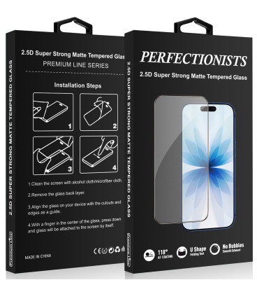 Matinis juodas LCD apsauginis stikliukas Apple iPhone 17 Pro Max telefonui "Perfectionists 2.5D Super Strong Matte"