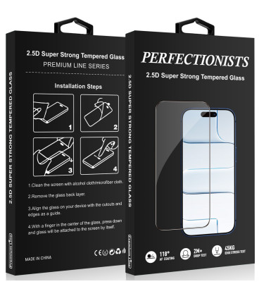 Juodas LCD apsauginis stikliukas Apple iPhone 15 / 16 telefonui "Perfectionists 2.5D Super Strong"