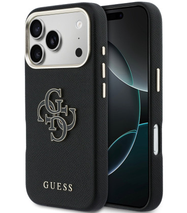 Juodas dėklas Apple iPhone 17 Pro Max telefonui "Guess PU Resin Logo Case"