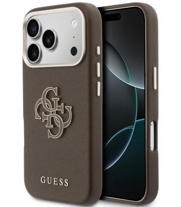 Rudas dėklas Apple iPhone 17 Pro Max telefonui "Guess PU Resin Logo Case"
