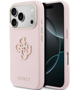 Rožinis dėklas Apple iPhone 17 Pro Max telefonui "Guess PU Resin Logo Case"