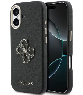 Juodas dėklas Apple iPhone 17 telefonui "Guess PU Resin Logo Case"