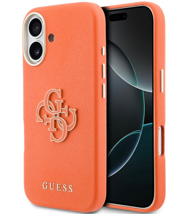 Oranžinis dėklas Apple iPhone 17 telefonui "Guess PU Resin Logo Case"