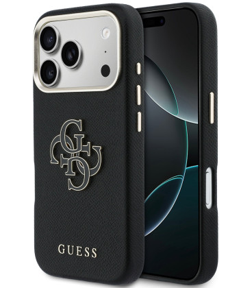 Juodas dėklas Apple iPhone 17 Pro telefonui "Guess PU Resin Logo Case"