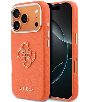 Oranžinis dėklas Apple iPhone 17 Pro telefonui "Guess PU Resin Logo Case"