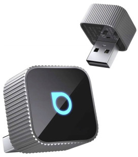 Sidabrinės spalvos belaidis CarPlay ir Android Auto adapteris "Ottocast Mini Cube T2"